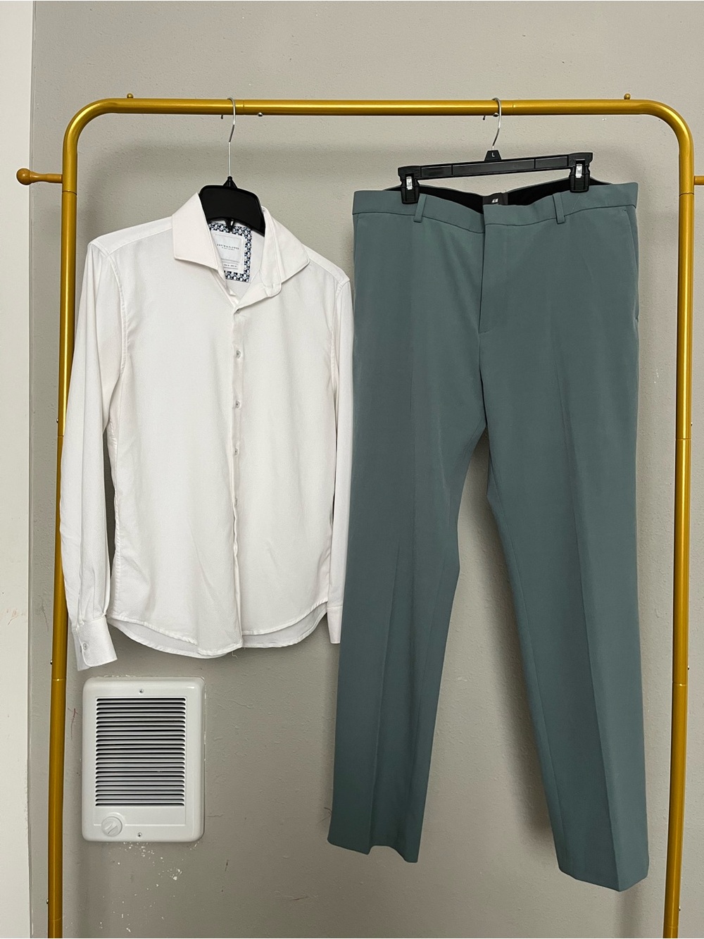 Men’s Smart Casual Outfit Set Size L / 38 White Shirt + Mint Trousers